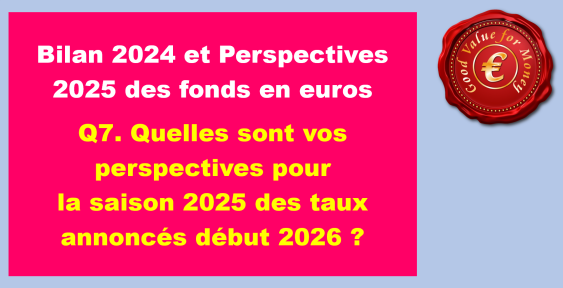 Q7. Quelles sont vos perspectives pour la saison 2025 des taux annoncés début 2026 ?